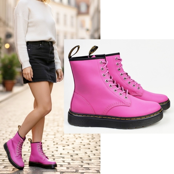 NWB Dr Martens Zavala combat boots thrift pink leather lace up preppy bohemian - Picture 3 of 15